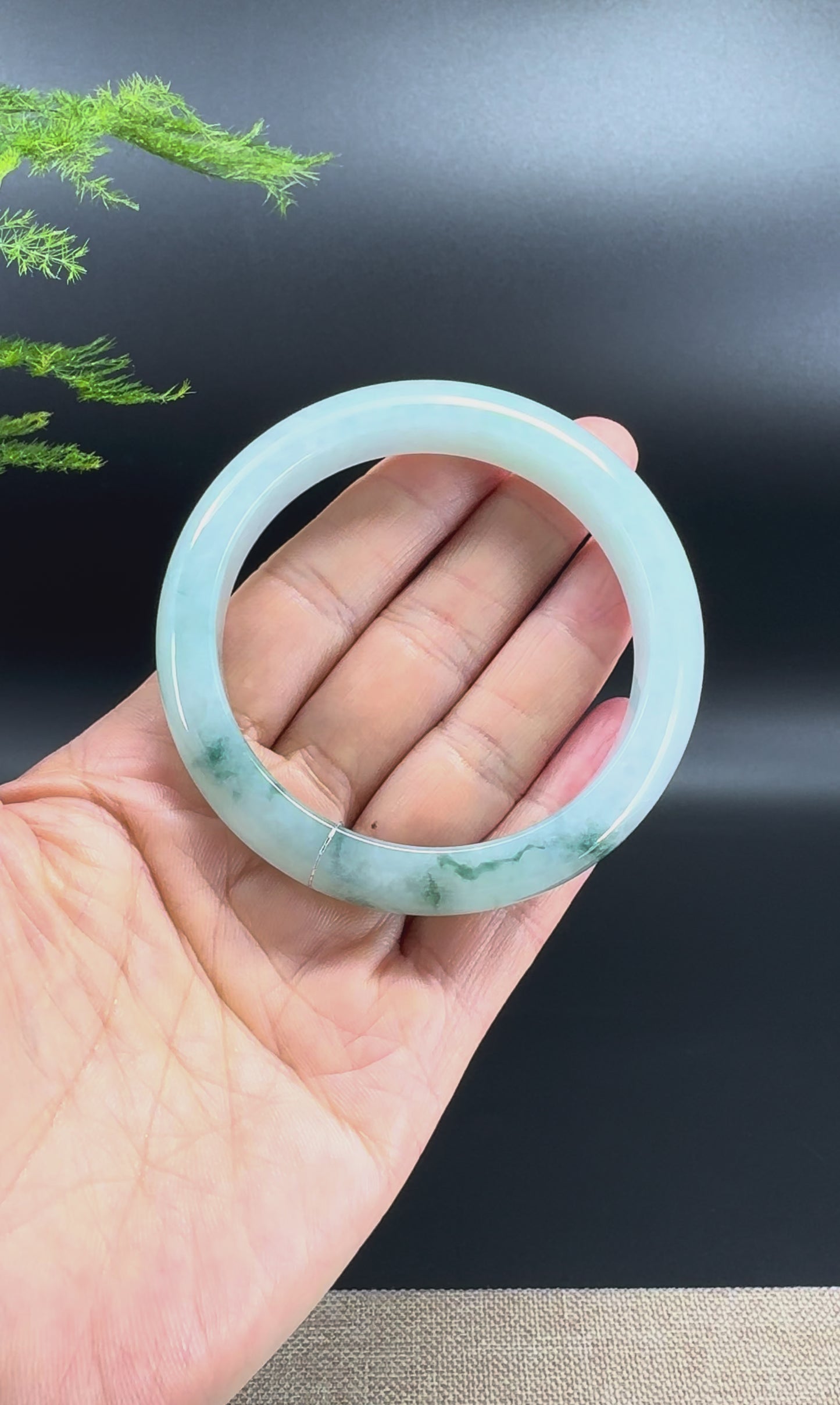 Genuine Burmese Green  Flower Jade Jadeite Bangle Bracelet (58.2mm)