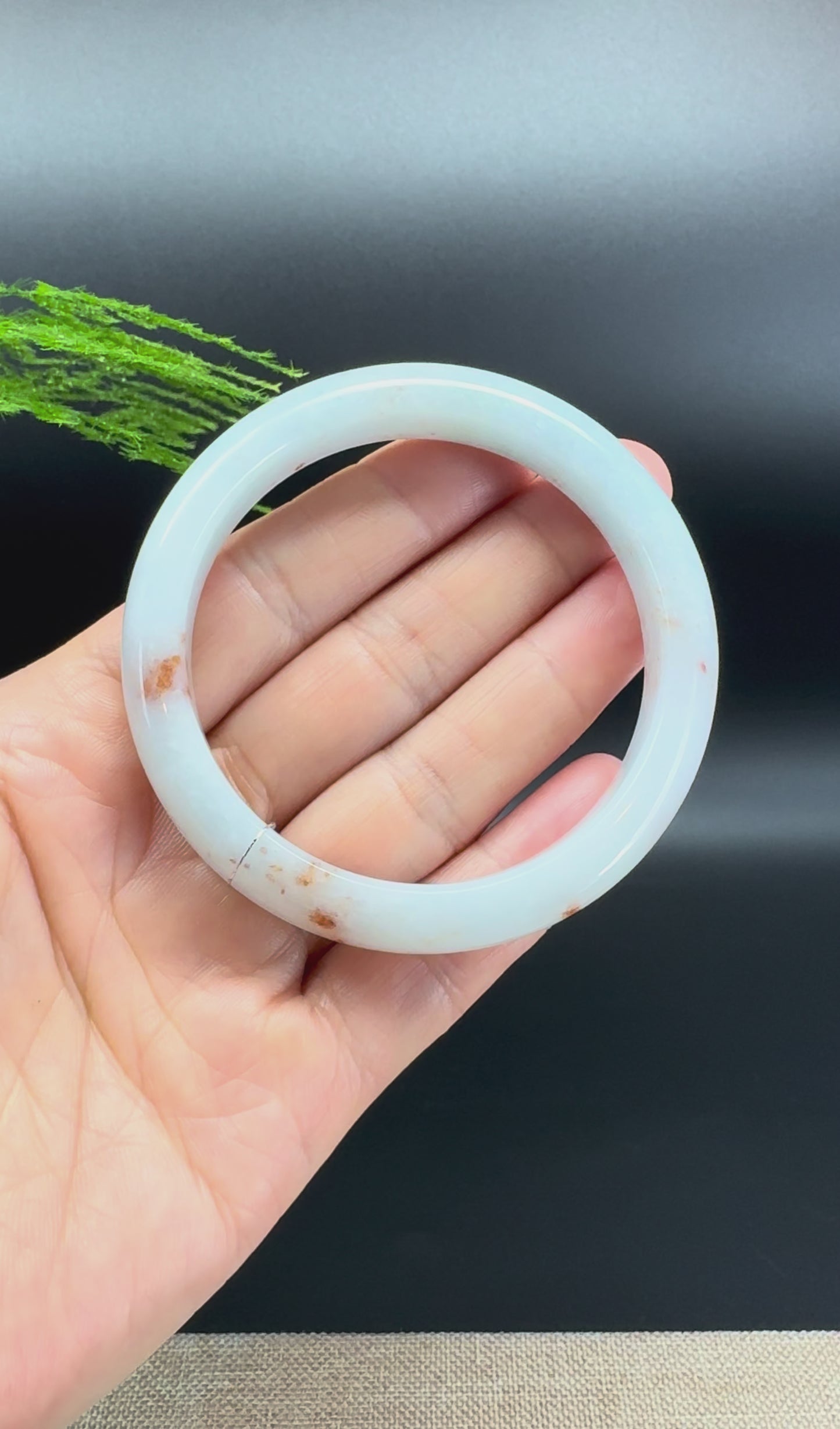 Load and play video in Gallery viewer, Genuine Burmese White Green Jade Jadeite Bangle Bracelet ( 56.7mm )
