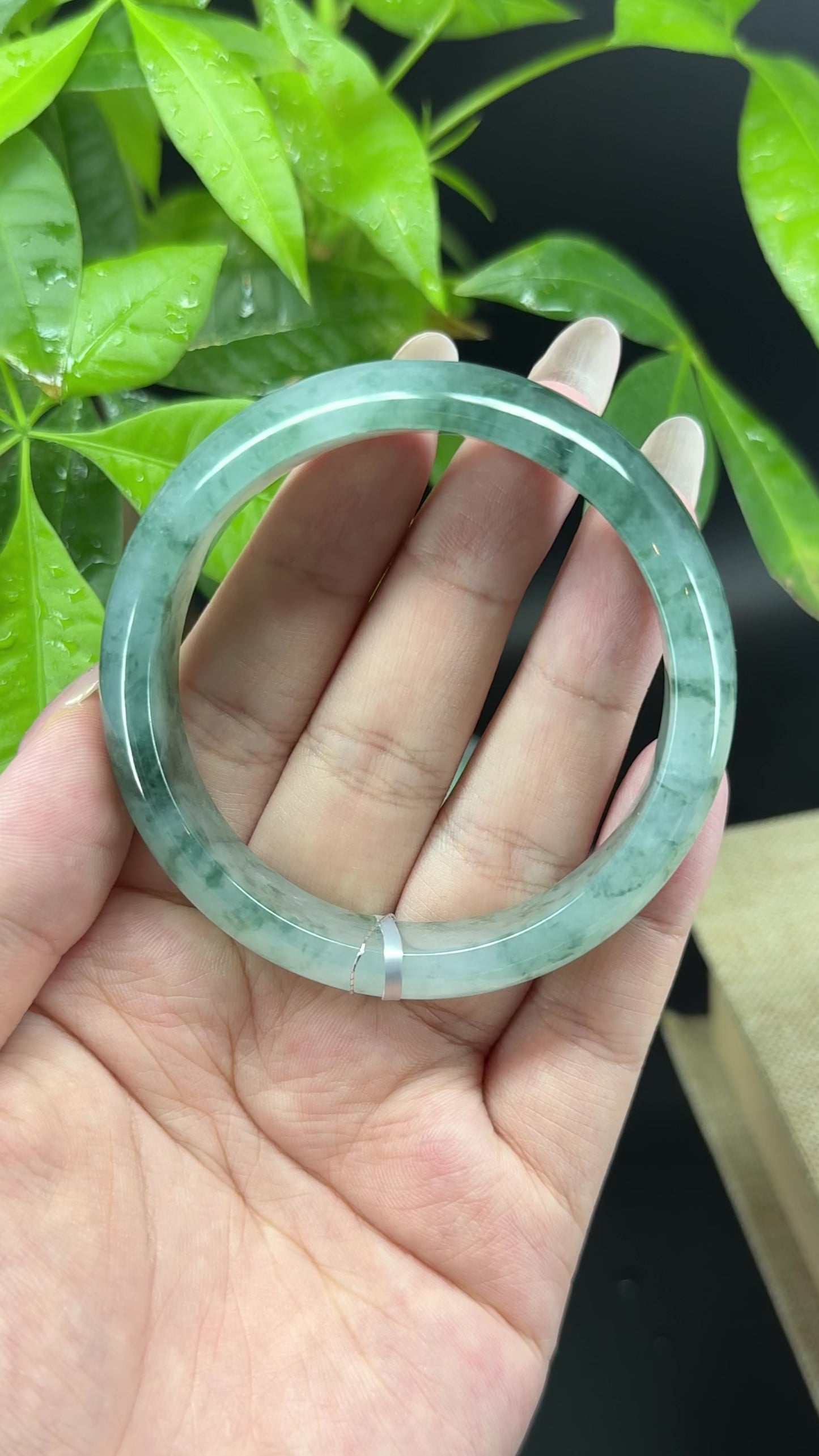 Genuine Burmese Icy Green Jade Jadeite Bangle Bracelet (55.4mm)