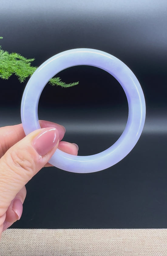Load and play video in Gallery viewer, Genuine Burmese Lavender Green Jade Jadeite Bangle Bracelet (58mm)
