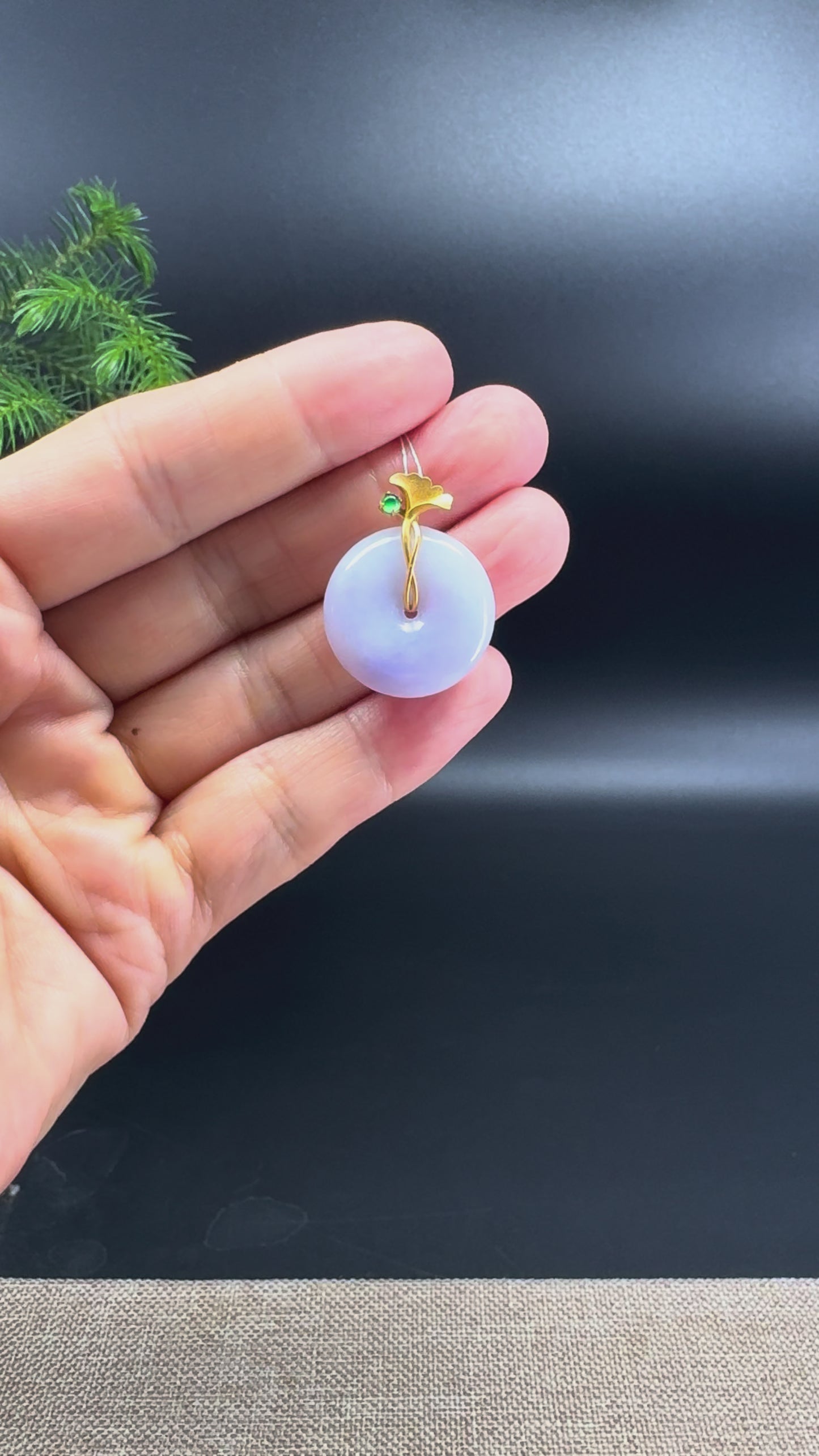 "Good Luck Button" Lavender Jadeite Jade Lucky KouKou Pendant With 18K Yellow Gold Bail