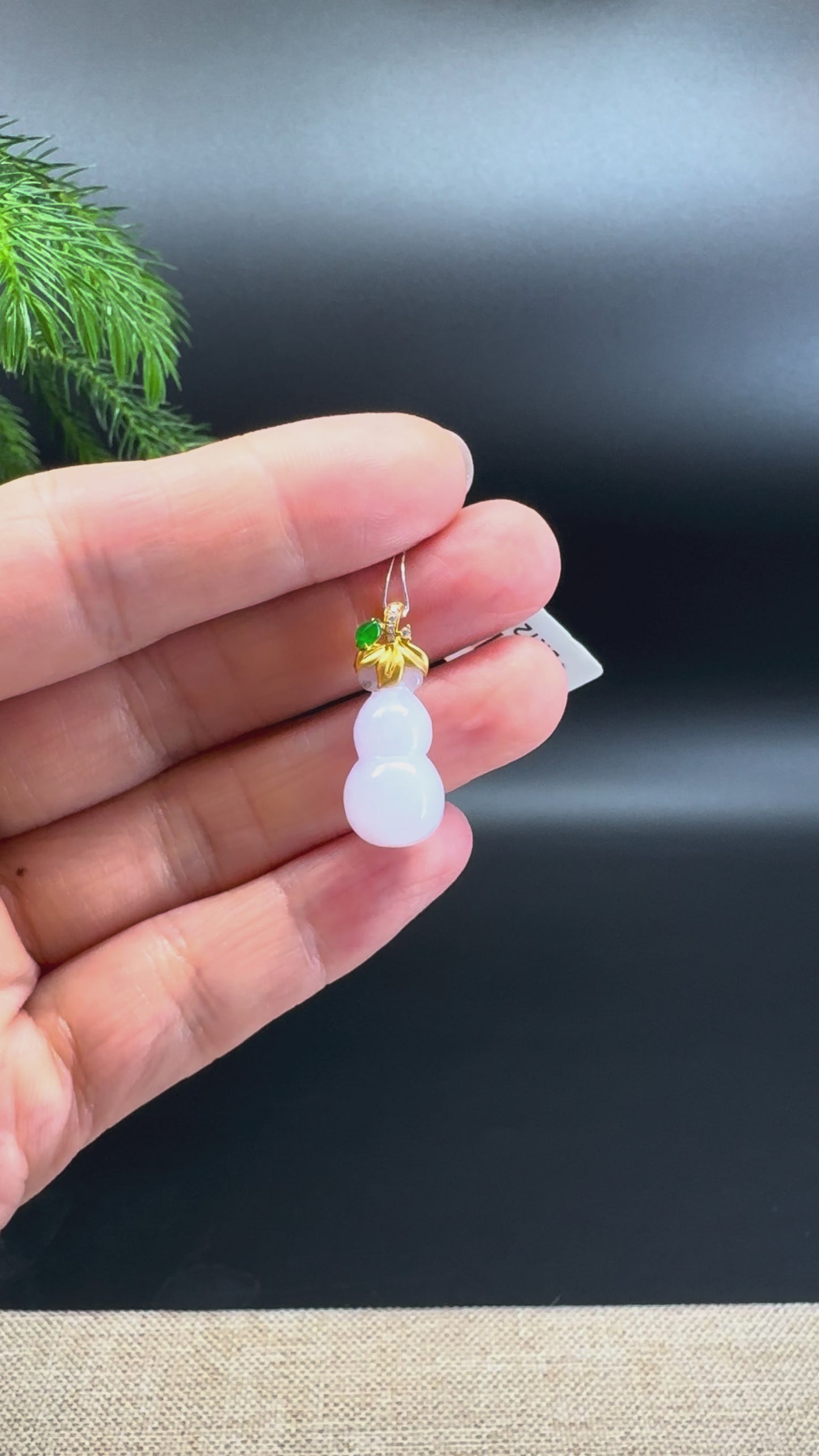 Load and play video in Gallery viewer, RealJade® Co. Genuine Light Lavender Jadeite Jade Mini Hulu (Bottle Gourd) Necklace With 18k Yellow Gold Bail
