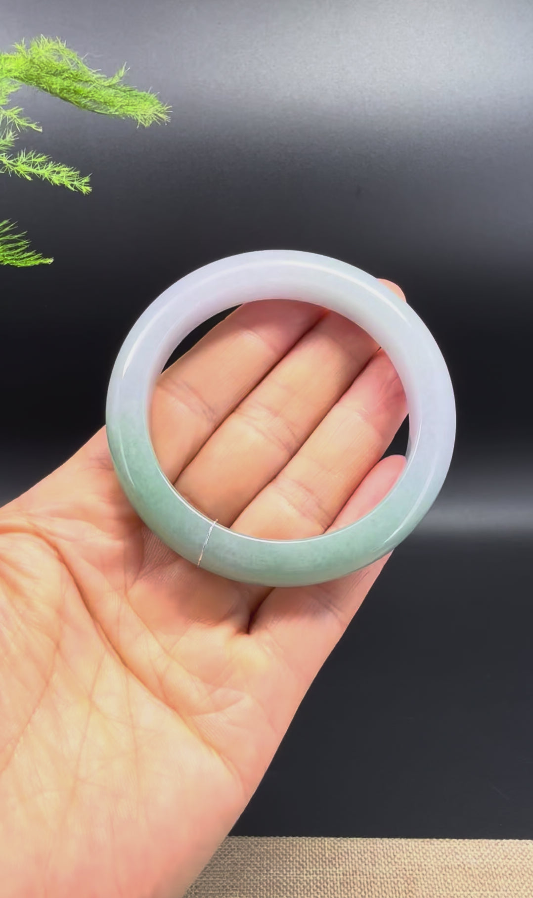 Load and play video in Gallery viewer, Genuine Burmese Lavender Green Jadeite Jade Bangle Bracelet (54.3mm)
