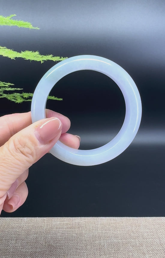 Load and play video in Gallery viewer, Genuine Burmese Lavender Green Jade Jadeite Bangle Bracelet ( 53.7mm )
