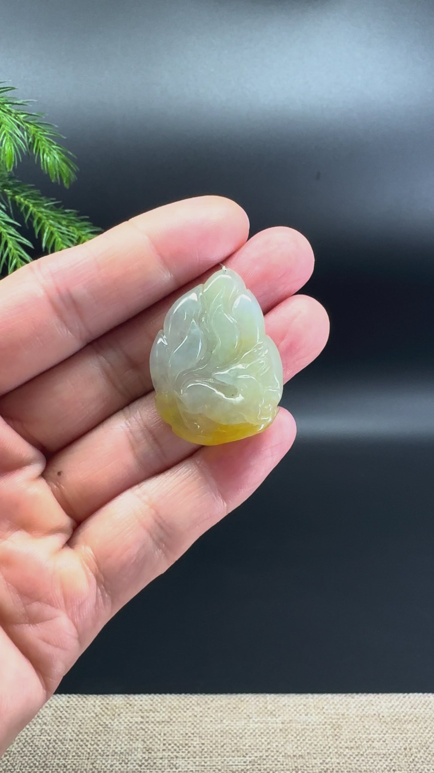 RealJade® Co.Natural Yellow & Green Jadeite Jade Nine-Tailed Fox Necklace