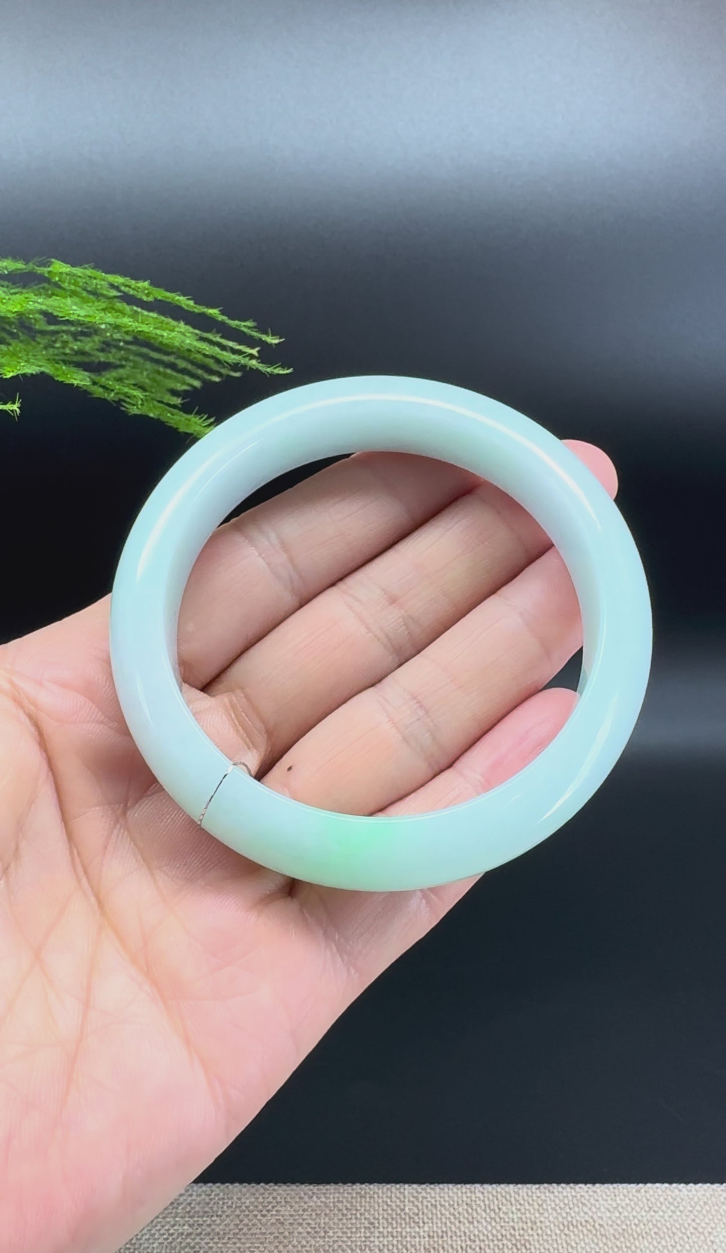 Genuine Burmese White Green(BDQ) Jadeite Bangle Bracelet ( 58mm )