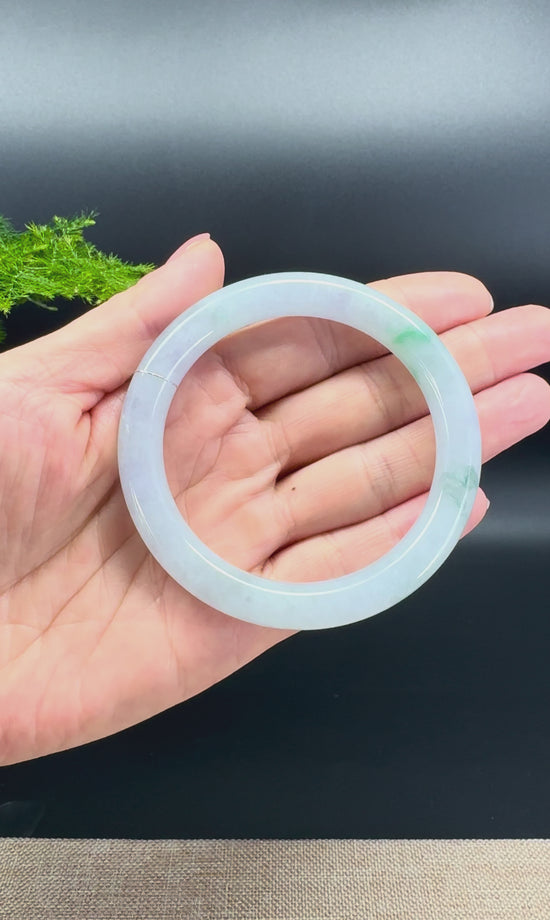 Load and play video in Gallery viewer, Genuine Burmese Green lavender Jade Jadeite Bangle Bracelet ( 56.3mm )
