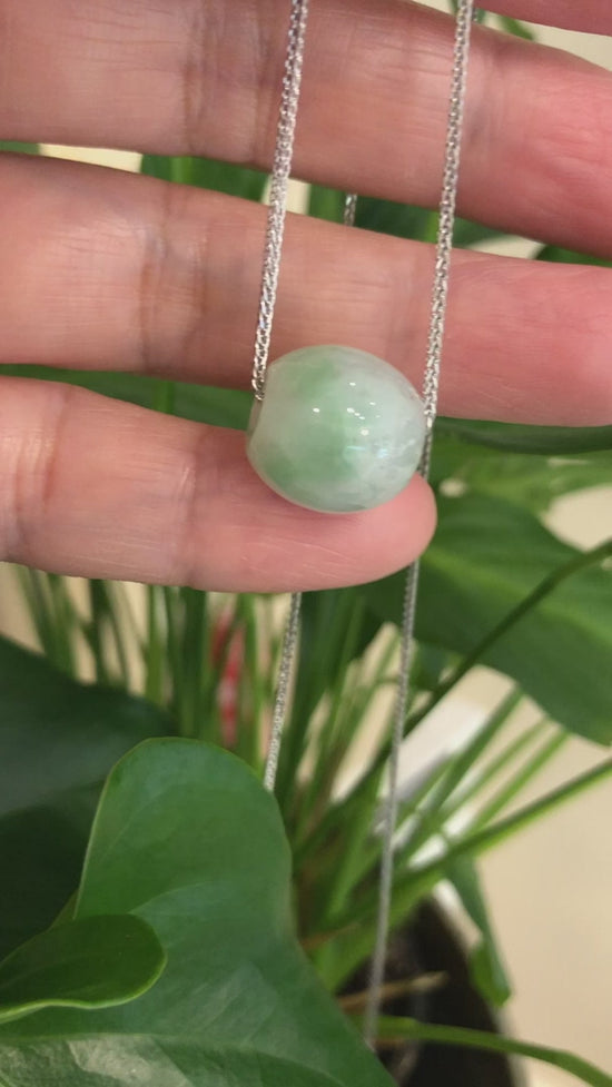 Load and play video in Gallery viewer, RealJade® Co. &amp;quot;Good Luck Button&amp;quot; Necklace Real Ice Blue Green Jade Lucky TongTong Pendant Necklace
