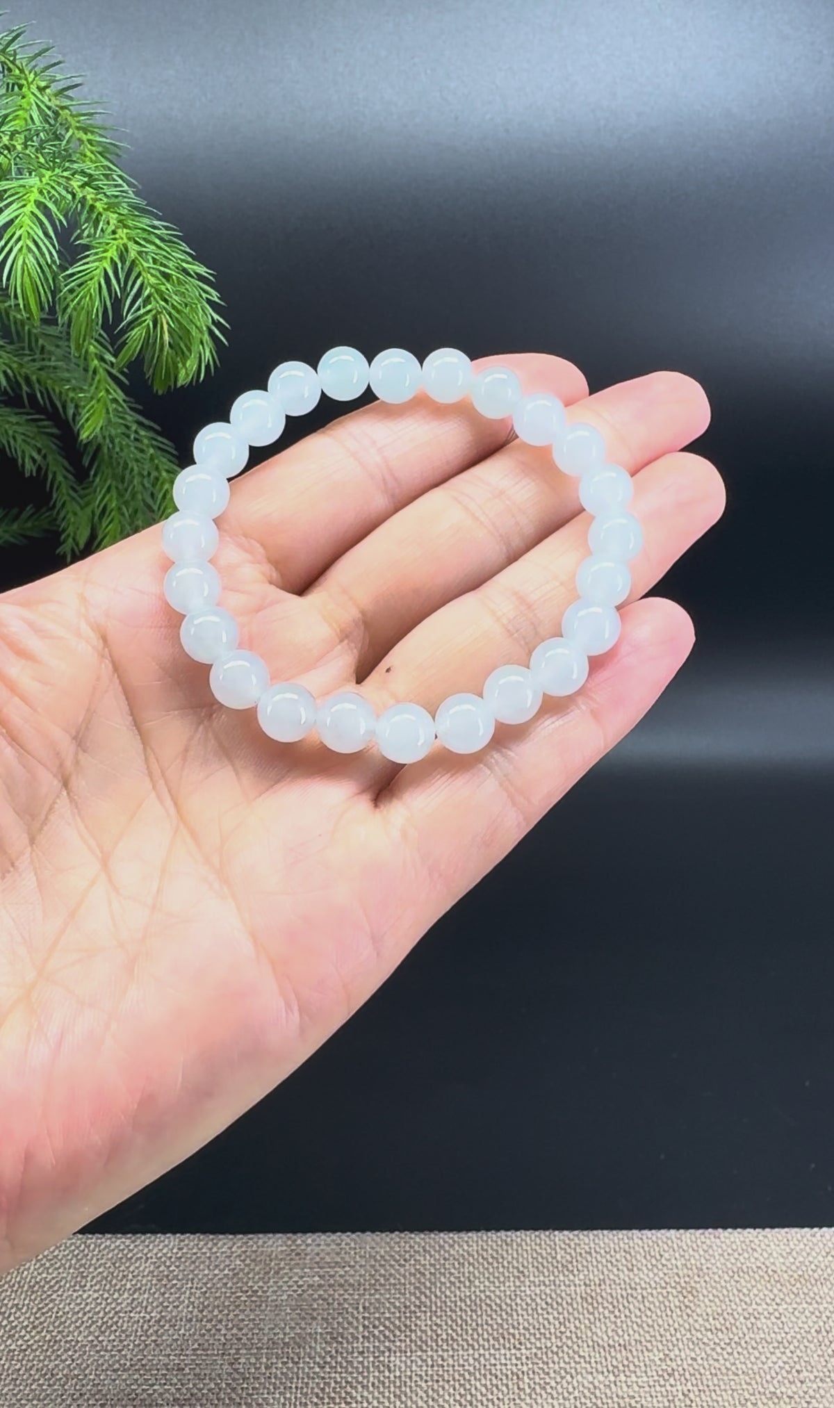 RealJade® Co. Genuine Jadeite Jade Round Icy Blue Beads Bracelet (7.4mm)