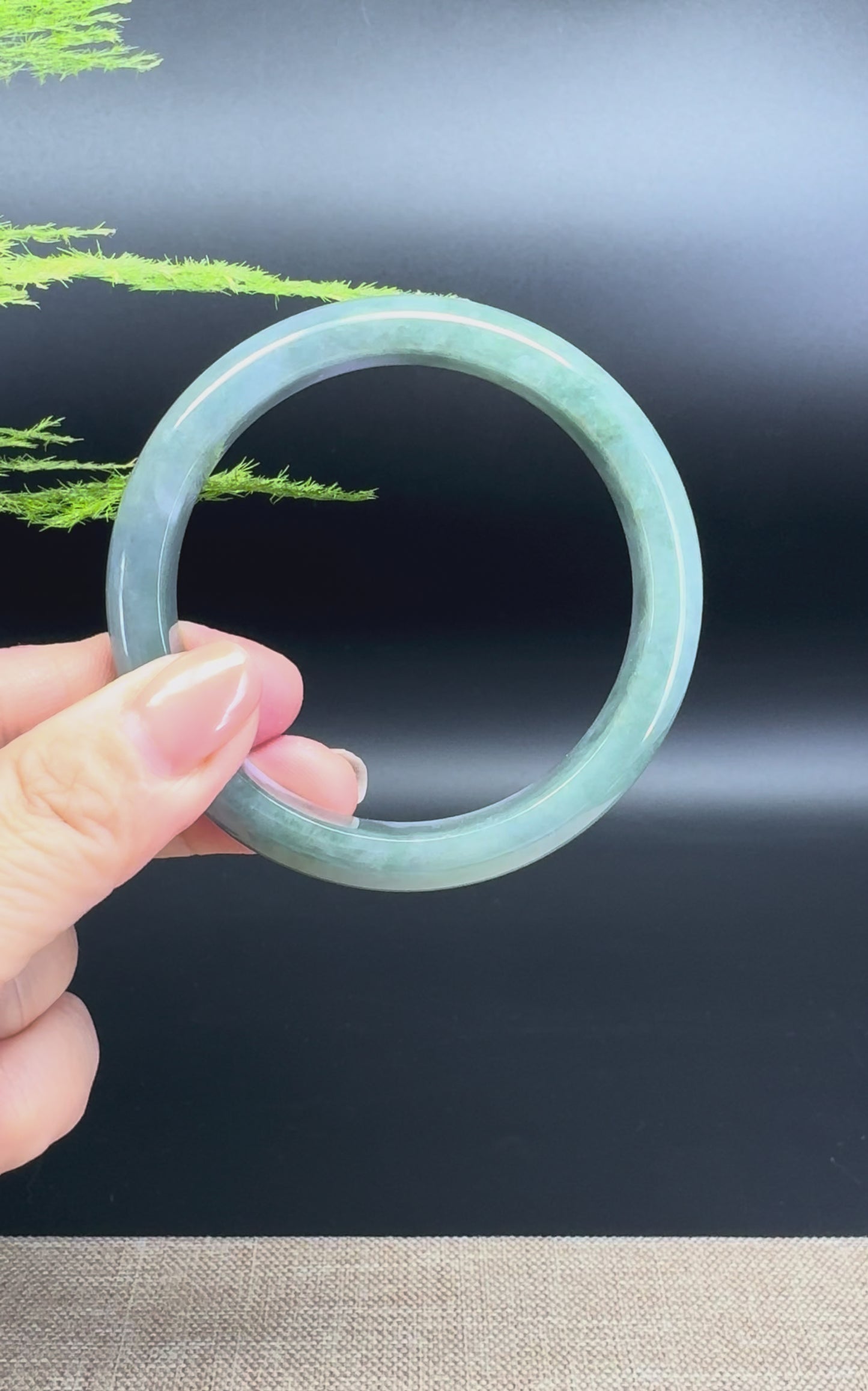 Genuine Burmese  Lavender Oil Green Jade Jadeite Bangle Bracelet ( 59.5mm )