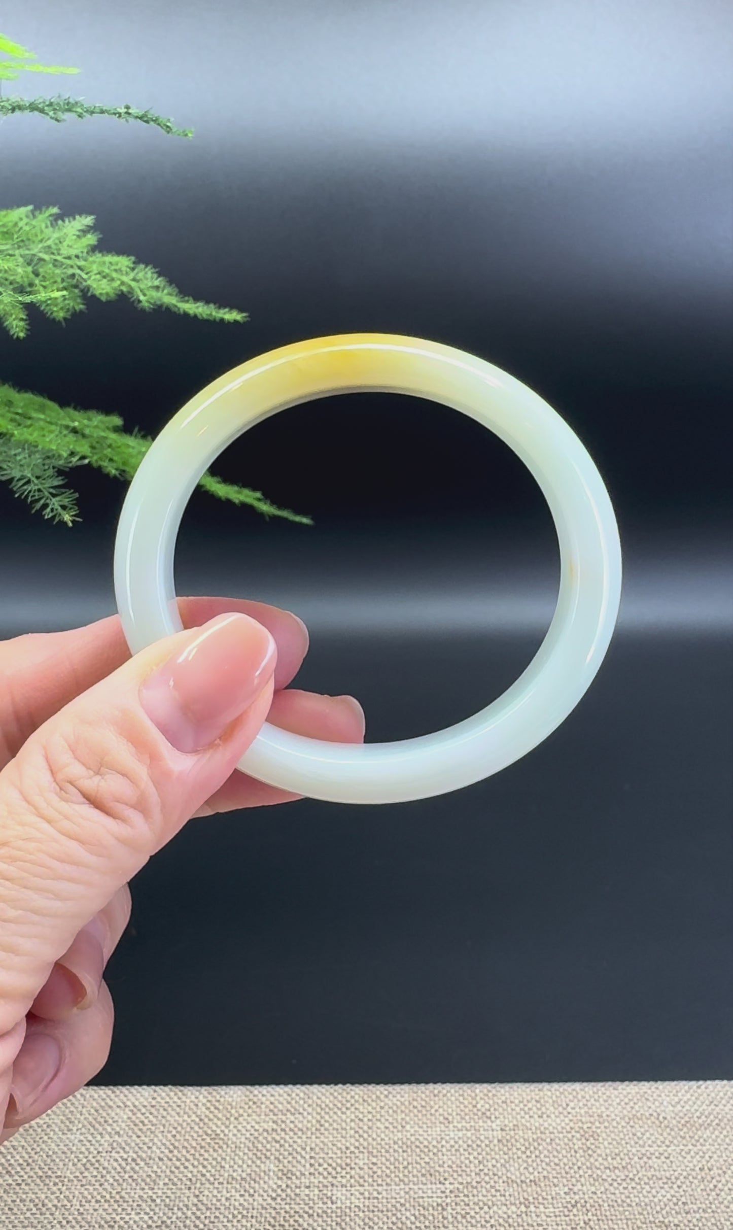 Load and play video in Gallery viewer, Genuine Burmese Yellow Green Jade Jadeite Bangle Bracelet ( 52.4*47.7mm )
