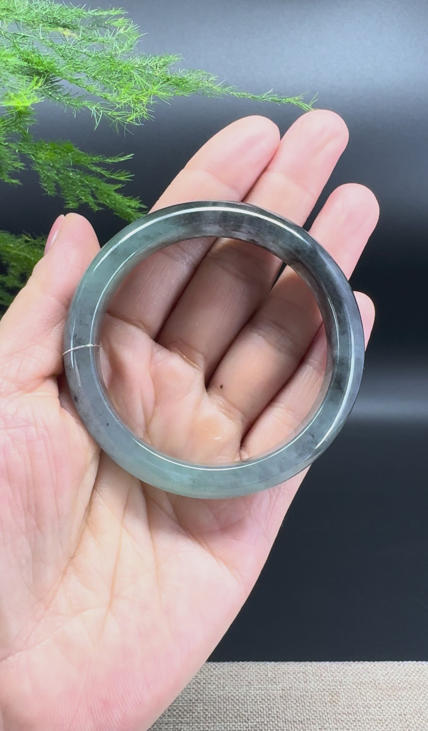 Load and play video in Gallery viewer, Genuine Burmese Icy Black Green Jade Jadeite Bangle Bracelet ( 52.6mm )
