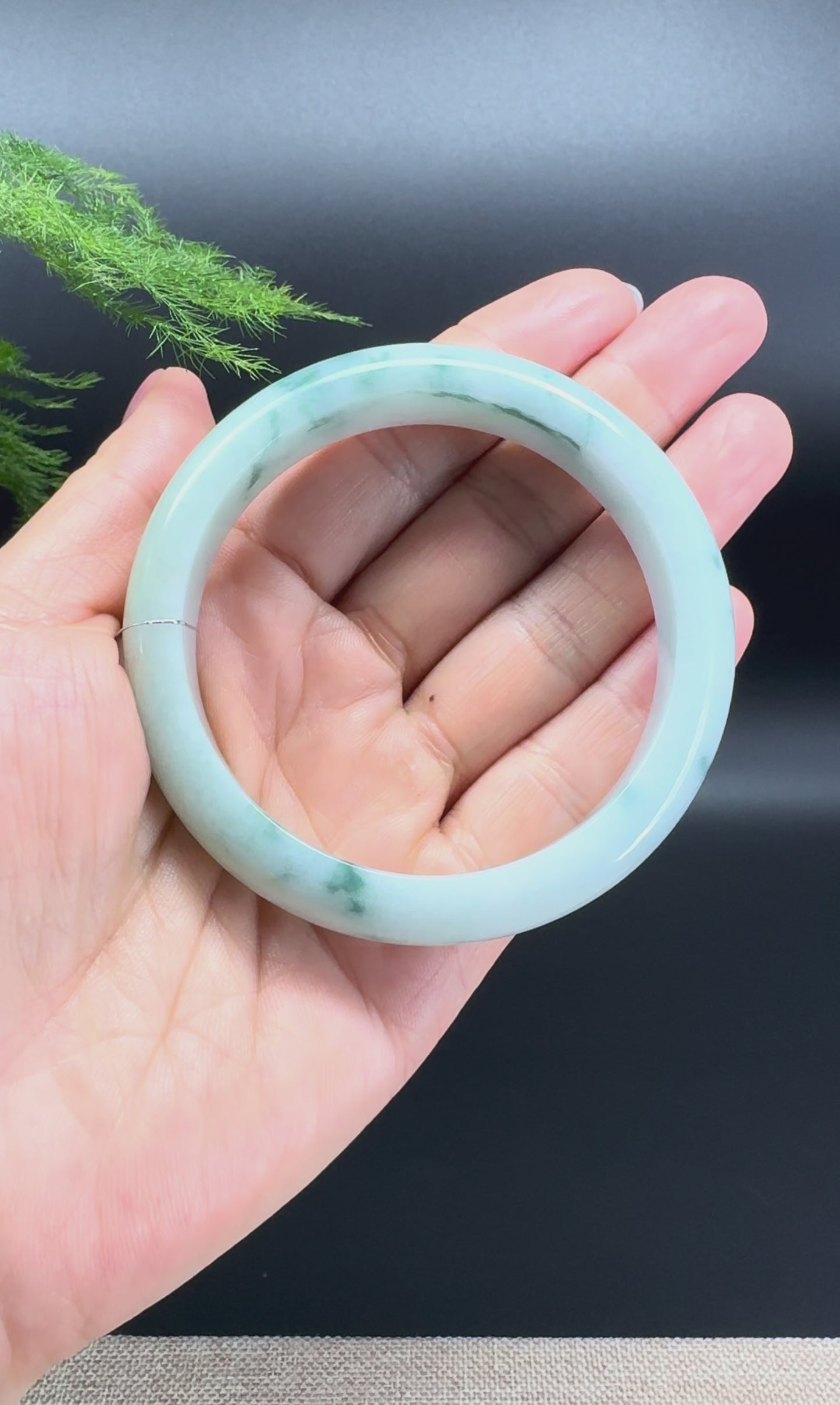 Load and play video in Gallery viewer, Genuine Burmese Blue Flower Jadeite Jade Bangle Bracelet (58.2mm)
