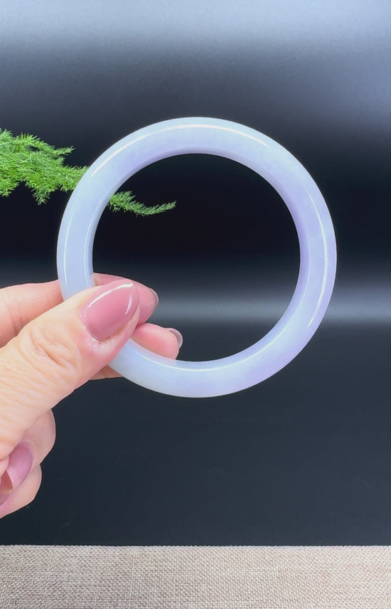 Load and play video in Gallery viewer, Genuine Burmese Lavender Jade Jadeite Bangle Bracelet (60.2mm)
