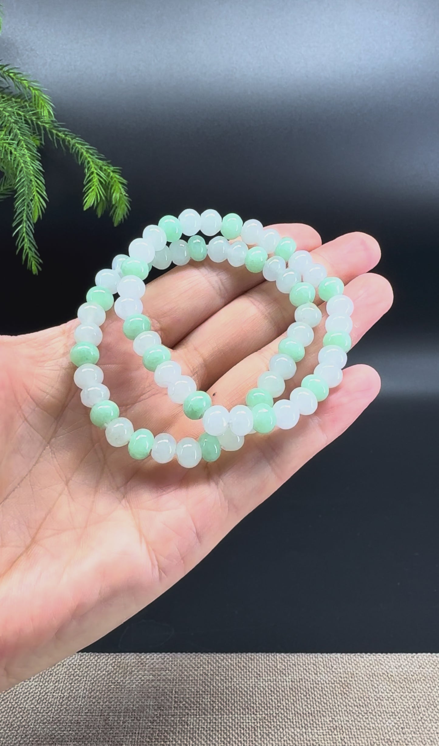 RealJade® Co. Genuine Jadeite Jade White-Green Mixed Abacus Beads Bracelet ( 7mm )