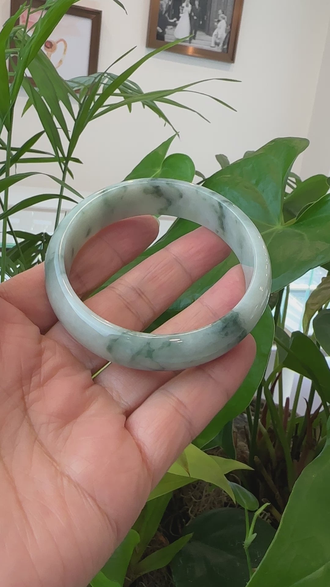 Load and play video in Gallery viewer, &amp;quot;Classic Princess Half Round&amp;quot; Blue- Green Jadeite Jade Bangle (61.45 mm) #T109
