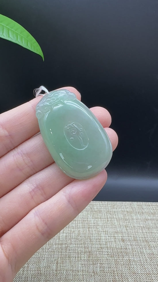 Load and play video in Gallery viewer, Natural Light Jadeite Jade Fu Bei Pendant Necklace
