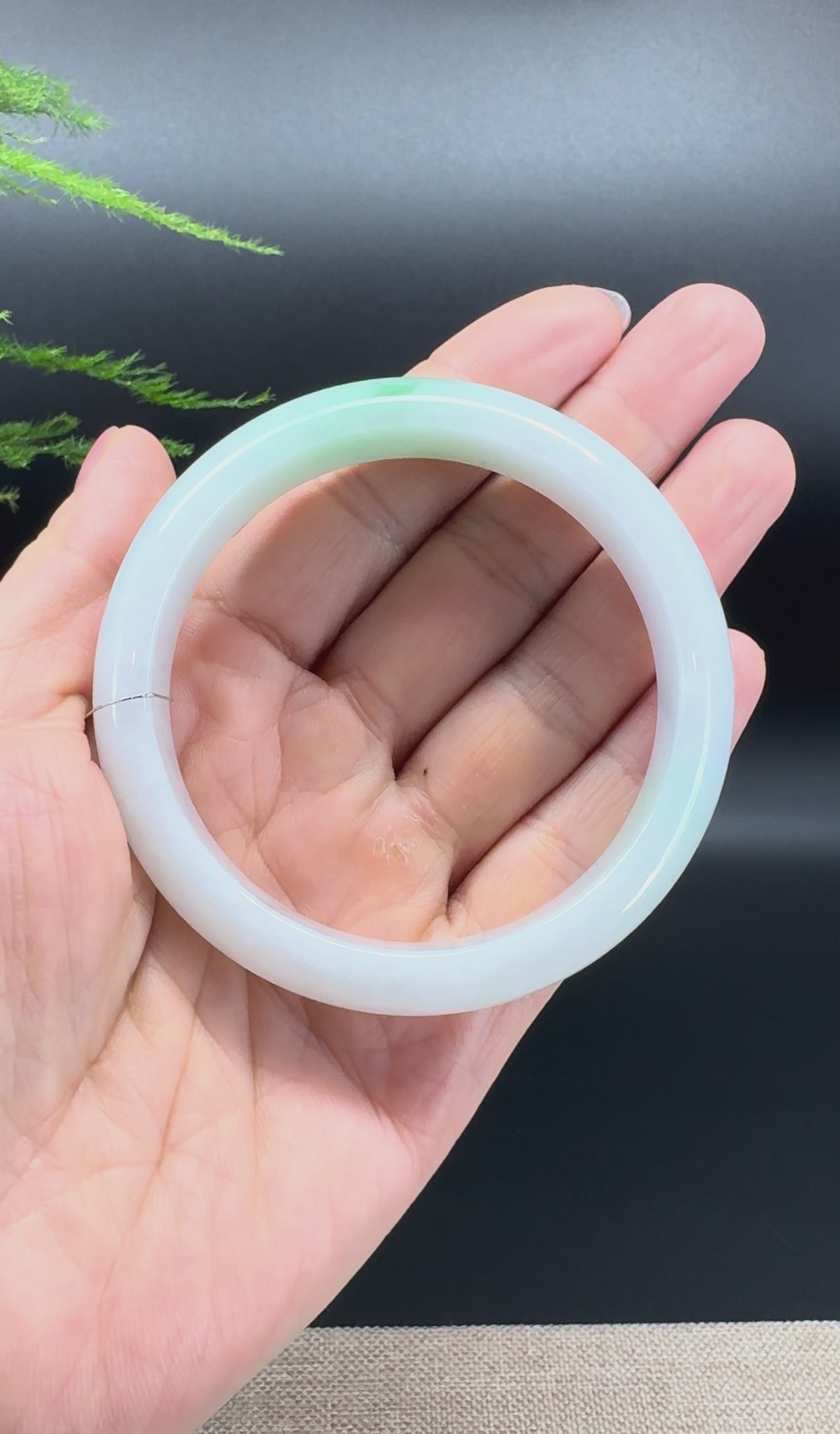 Genuine Burmese White Green Jade Jadeite Bangle Bracelet ( 57.5mm )