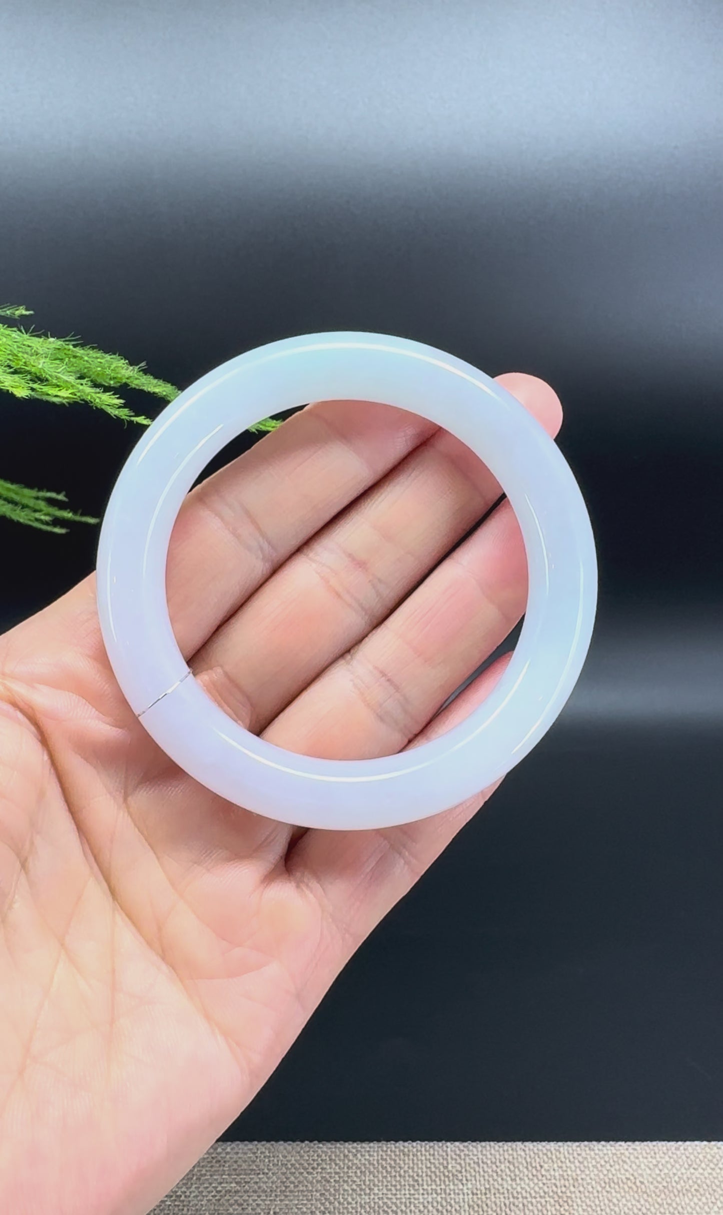 Genuine Burmese Icy  Lavender Green Jade Jadeite Bangle Bracelet ( 53.2mm )
