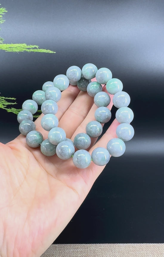 Load and play video in Gallery viewer, RealJade® Genuine Jadeite Jade Round  Lavender Green  Beads Bracelet ( 13mm ) For Men
