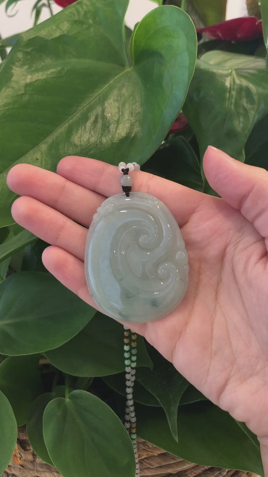 Load and play video in Gallery viewer, Genuine Blue Green Jadeite Jade RuYi Pendant Necklace With Real Jadeite jade Beads Necklace
