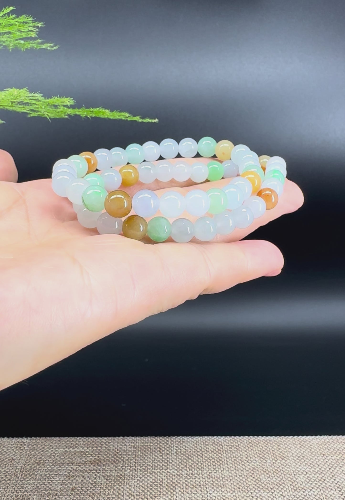 Load and play video in Gallery viewer, RealJade® Co. Genuine Jadeite Jade Round Multiple Colors Beads Bracelet (7.5 mm)
