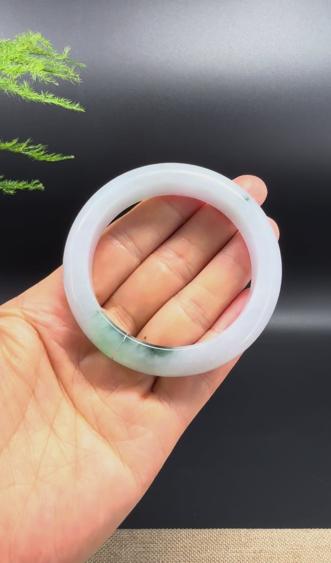 Genuine Burmese White Green Jade Jadeite Bangle Bracelet ( 53.4mm )