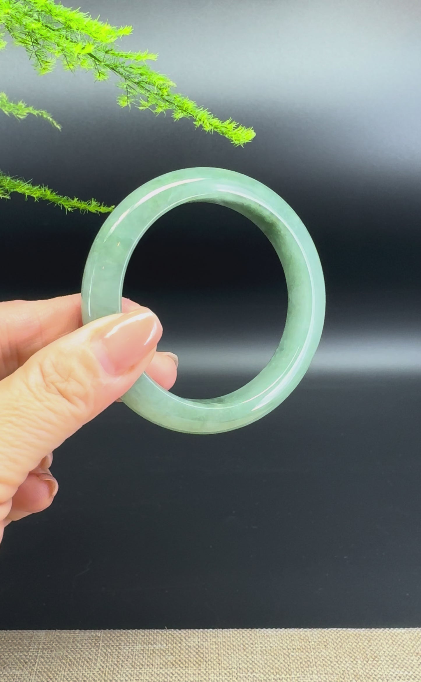 Load and play video in Gallery viewer, Genuine Burmese Oil Green Jade Jadeite Bangle Bracelet ( 55.5mm )
