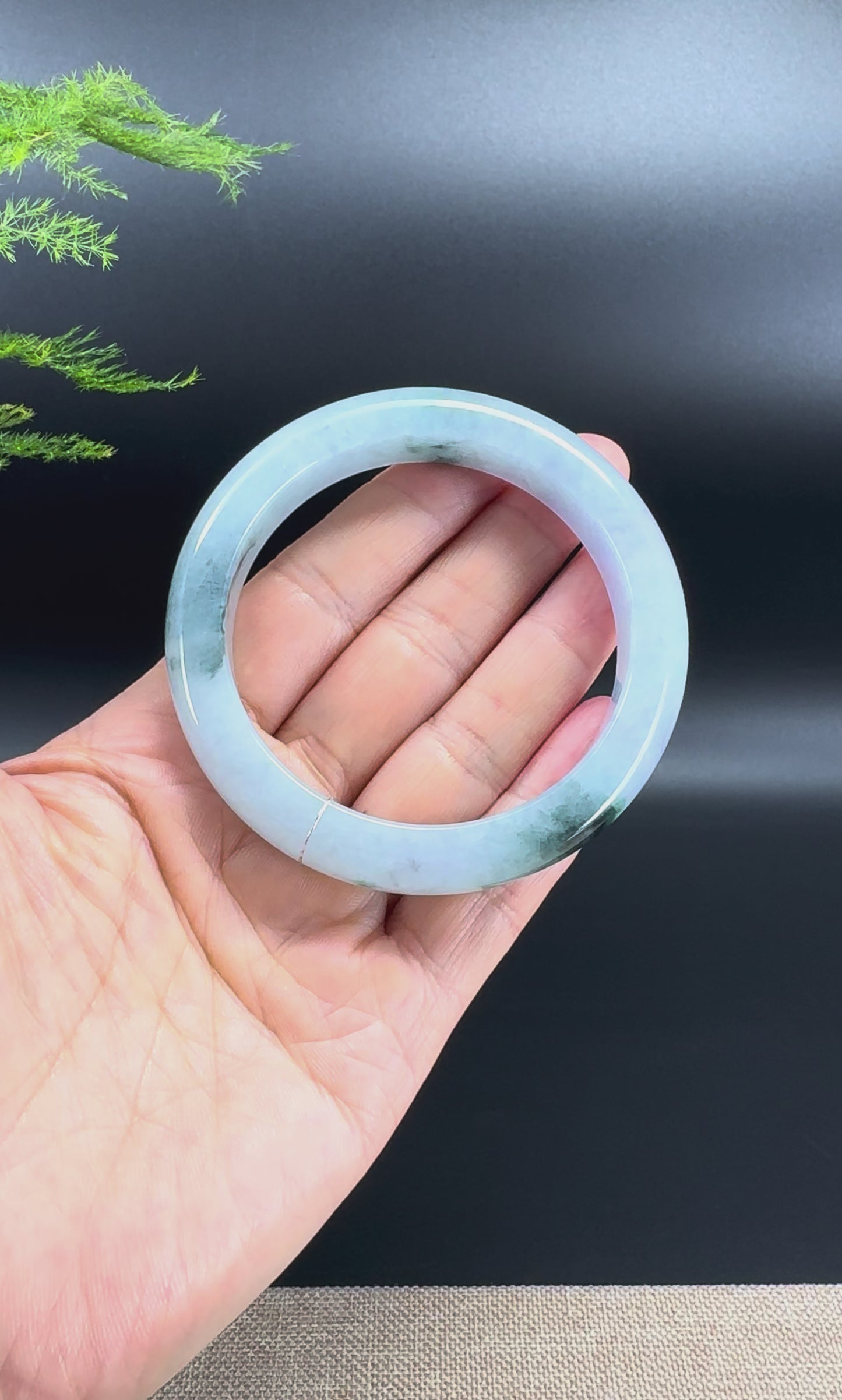 Load and play video in Gallery viewer, Genuine Burmese Lavender Green Jade Jadeite Bangle Bracelet ( 57.3mm )

