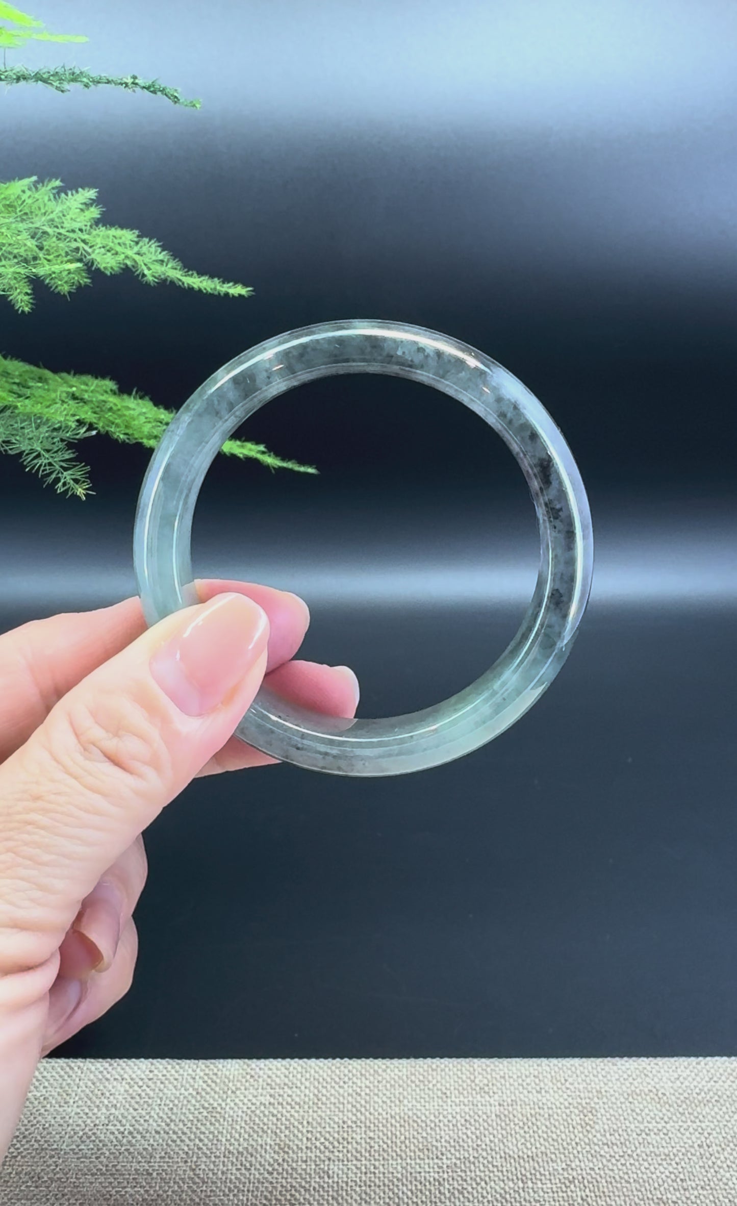 Load and play video in Gallery viewer, Genuine Burmese Icy Black Green Jade Jadeite Bangle Bracelet ( 52.6mm )
