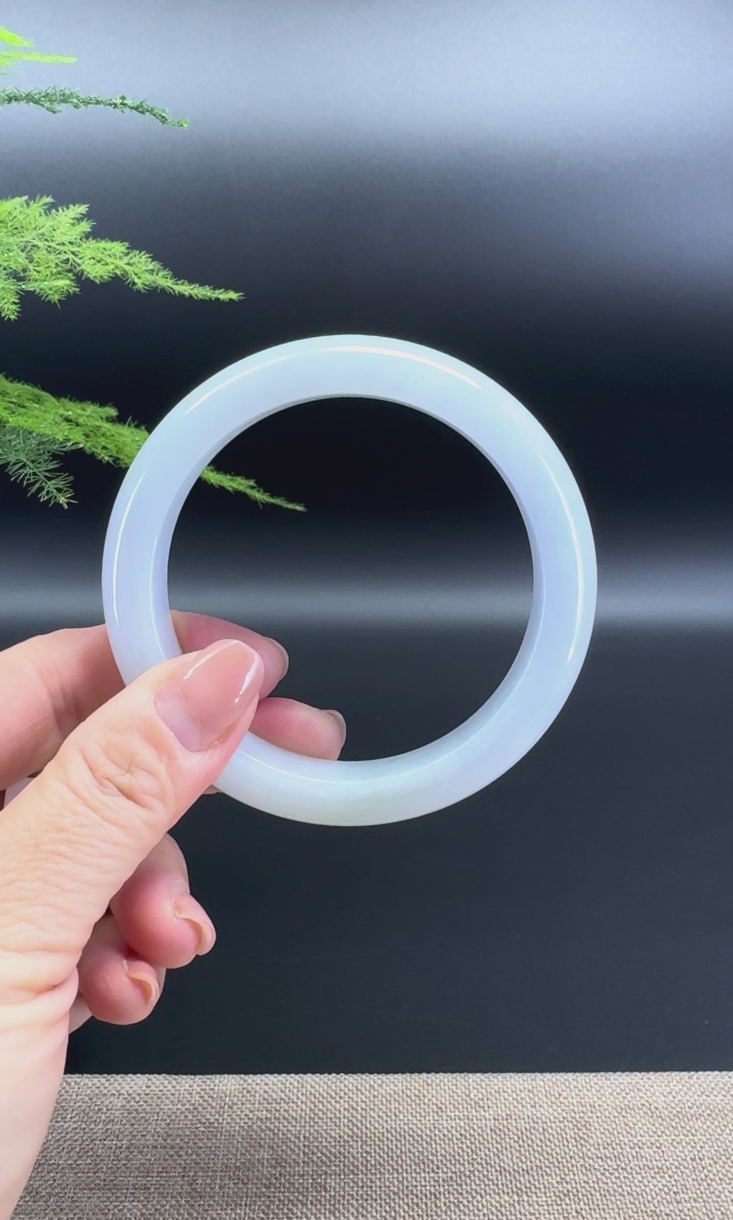 Load and play video in Gallery viewer, Genuine Burmese Lavender Green Jade Jadeite Bangle Bracelet (60.7mm)

