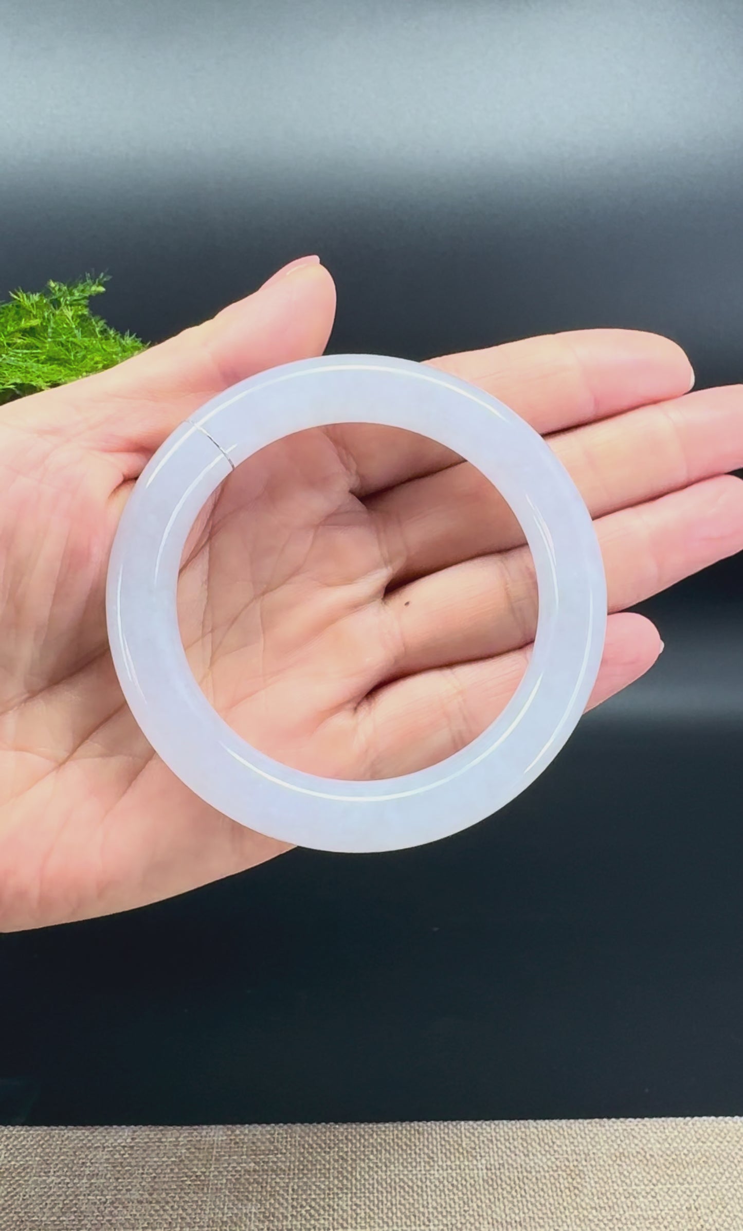 Load and play video in Gallery viewer, Genuine Burmese Icy Lavender Green Jade Jadeite Bangle Bracelet (54.8mm)
