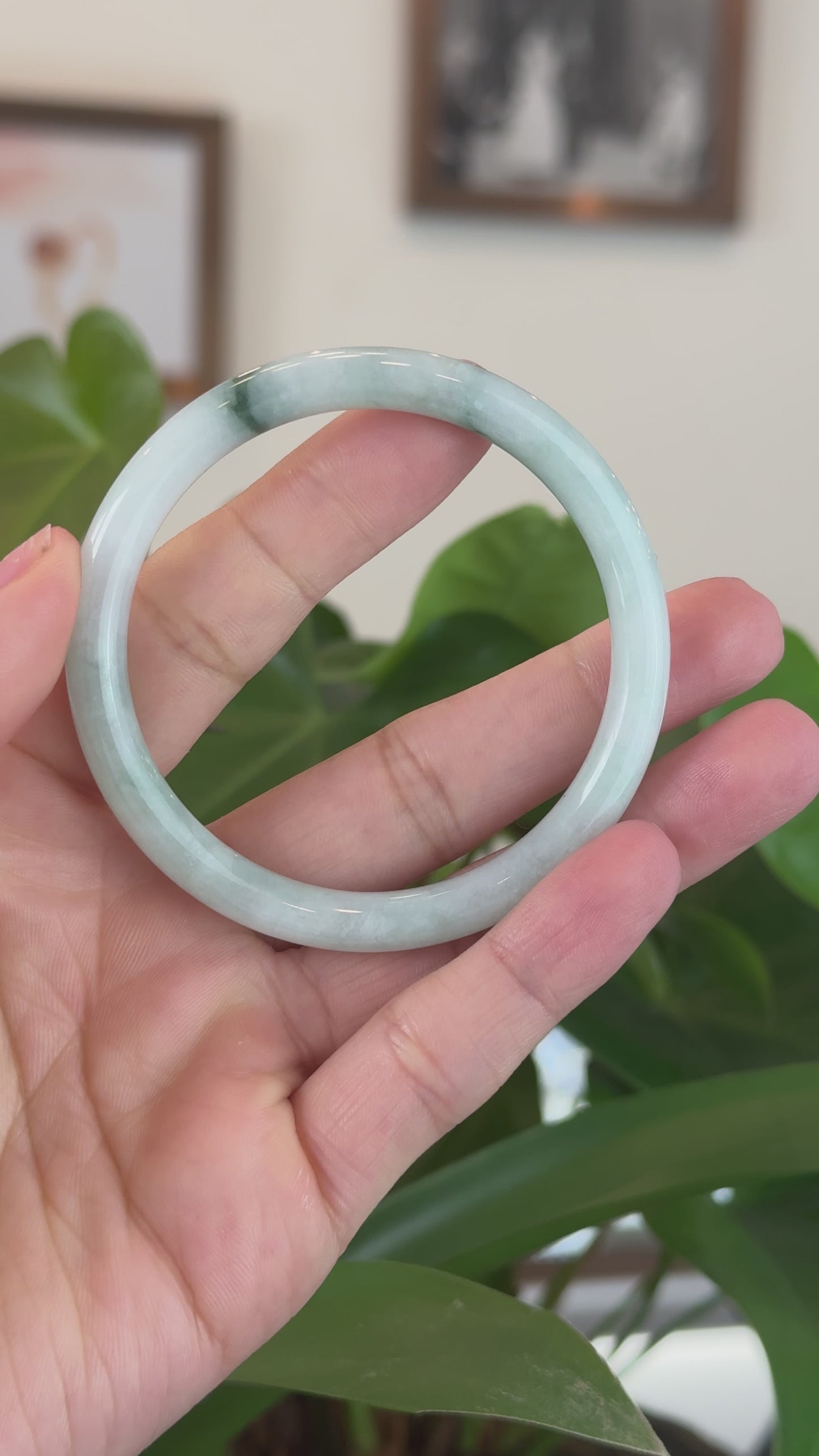 Load and play video in Gallery viewer, RealJade Co.® &amp;quot;Petite&amp;quot; Natural Burmese Blue-green Jadeite Jade Bangle Bracelet (53.89 mm) #T236
