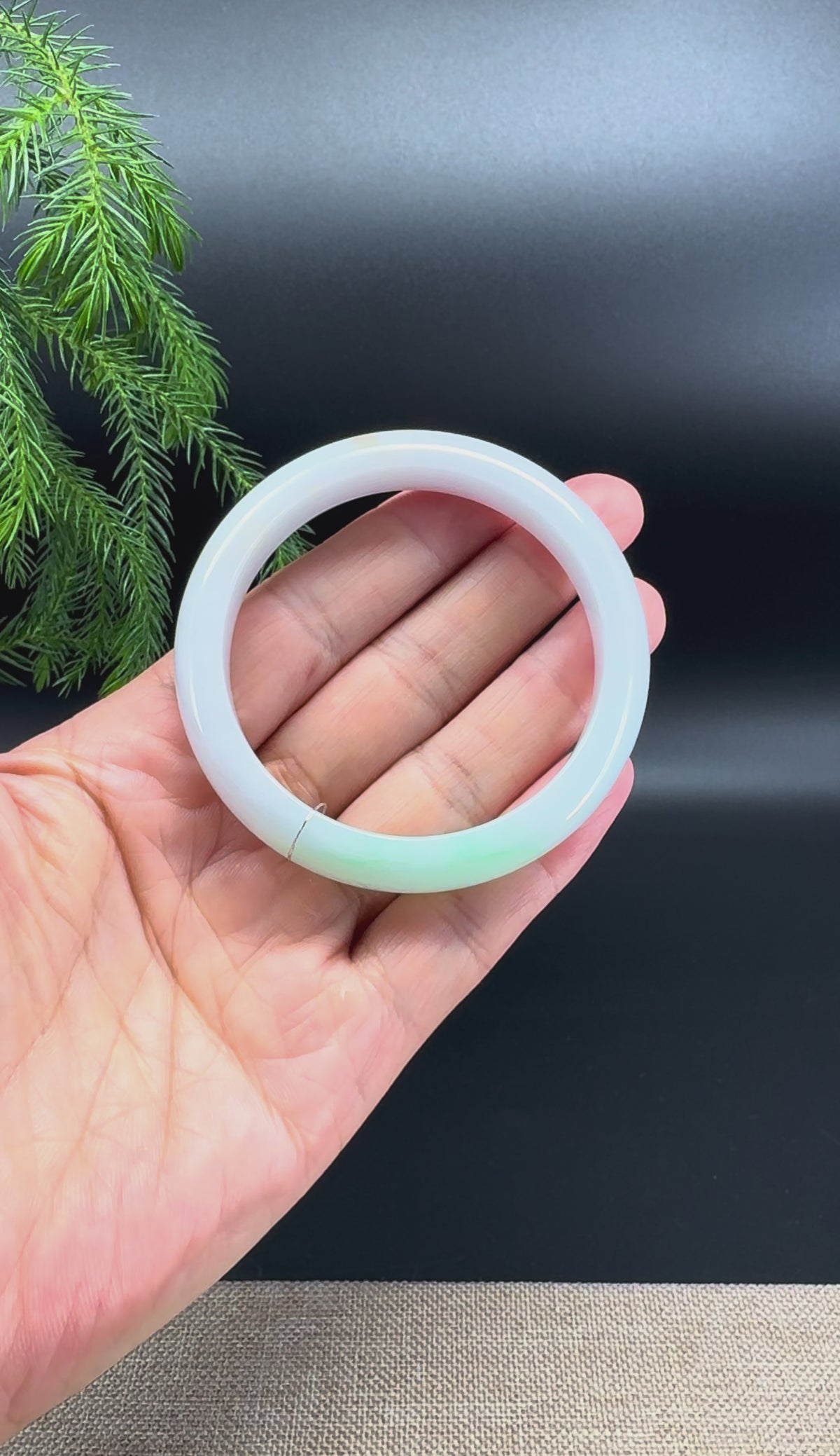 Genuine Burmese White Green(BDQ) Jadeite Bangle Bracelet ( 53.3mm )