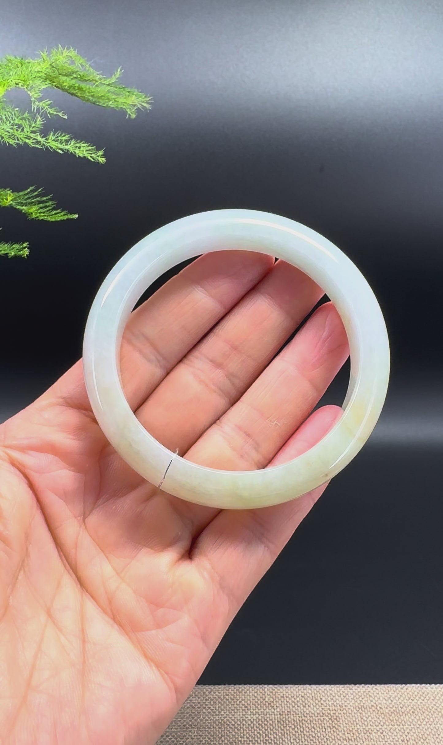 Load and play video in Gallery viewer, Genuine Burmese Icy Yellow Jade Jadeite Bangle Bracelet ( 54.7mm )

