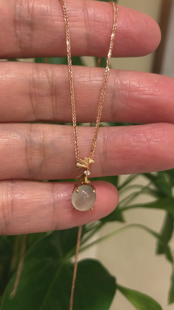 Load and play video in Gallery viewer, 18K Rose Gold &amp;quot;Morning Glory&amp;quot; Genuine Ice Jadeite Jade Pendant with Diamonds
