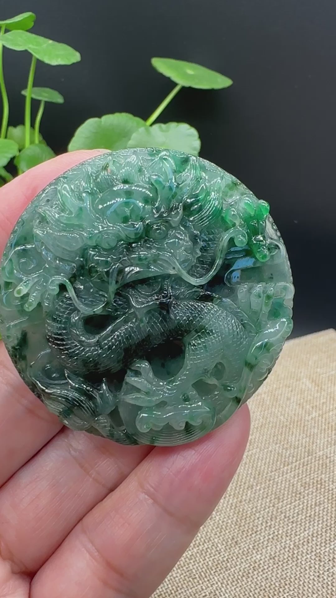 Load and play video in Gallery viewer, Celestial Majesty: The Unique Jadeite Jade Dragon Pendant by a Famous Master Carver
