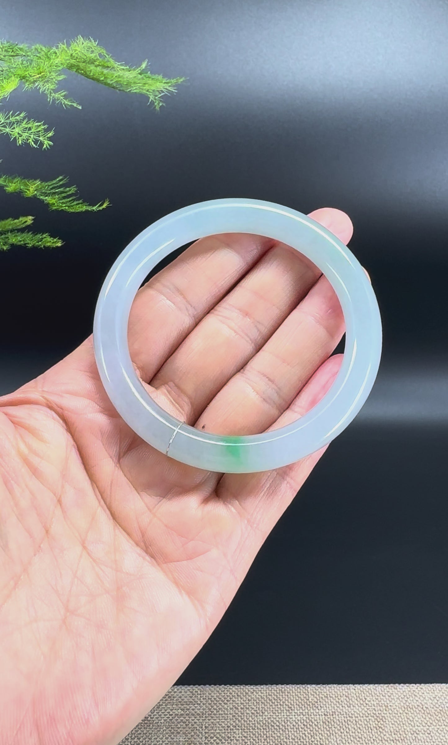 Load and play video in Gallery viewer, Genuine Burmese Icy Green(BDQ)Jade Jadeite Bangle Bracelet ( 54.3mm )
