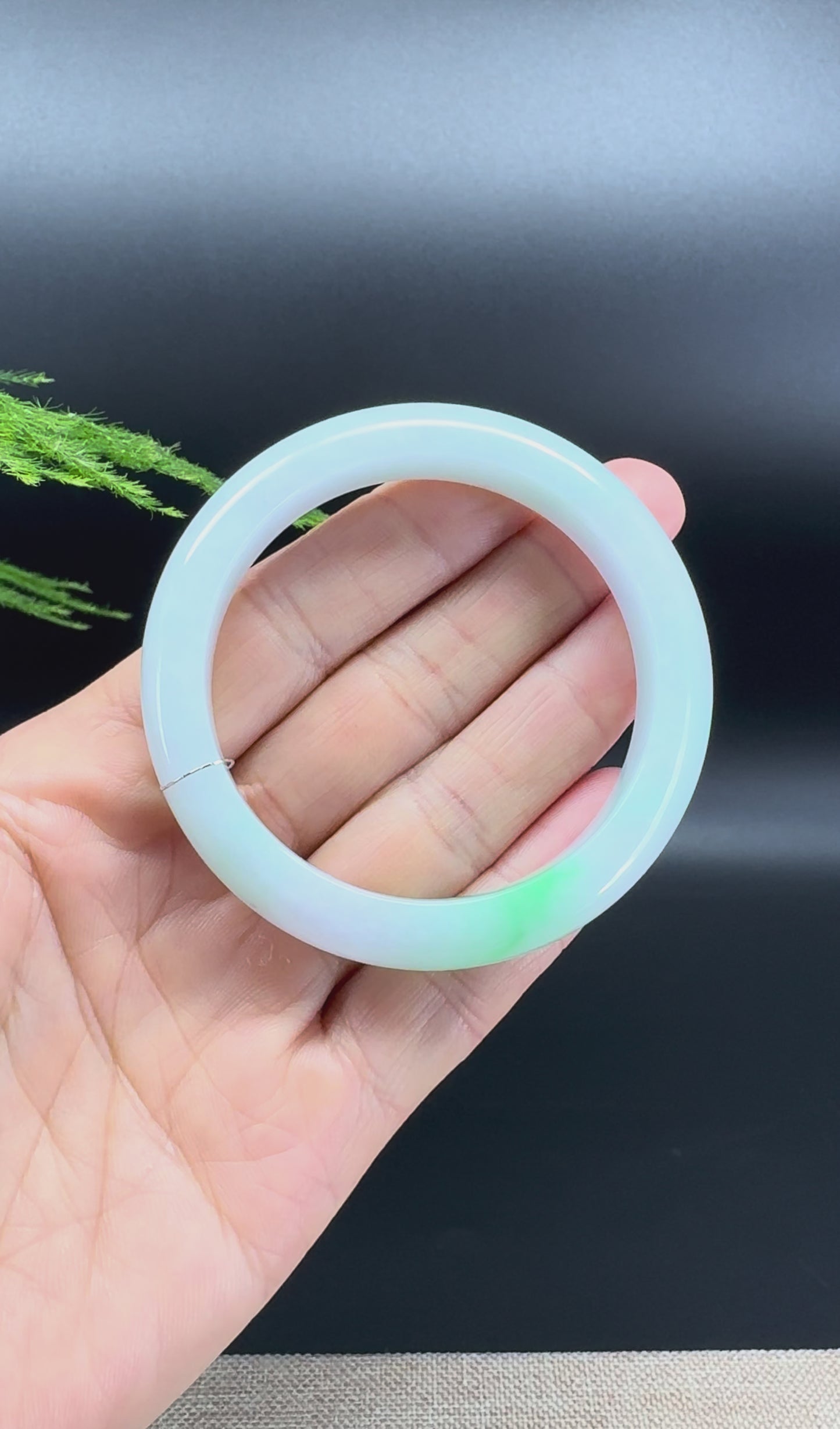 Load and play video in Gallery viewer, Genuine Burmese Icy Green Jadeite Jade Bangle Bracelet ( 52.4mm )
