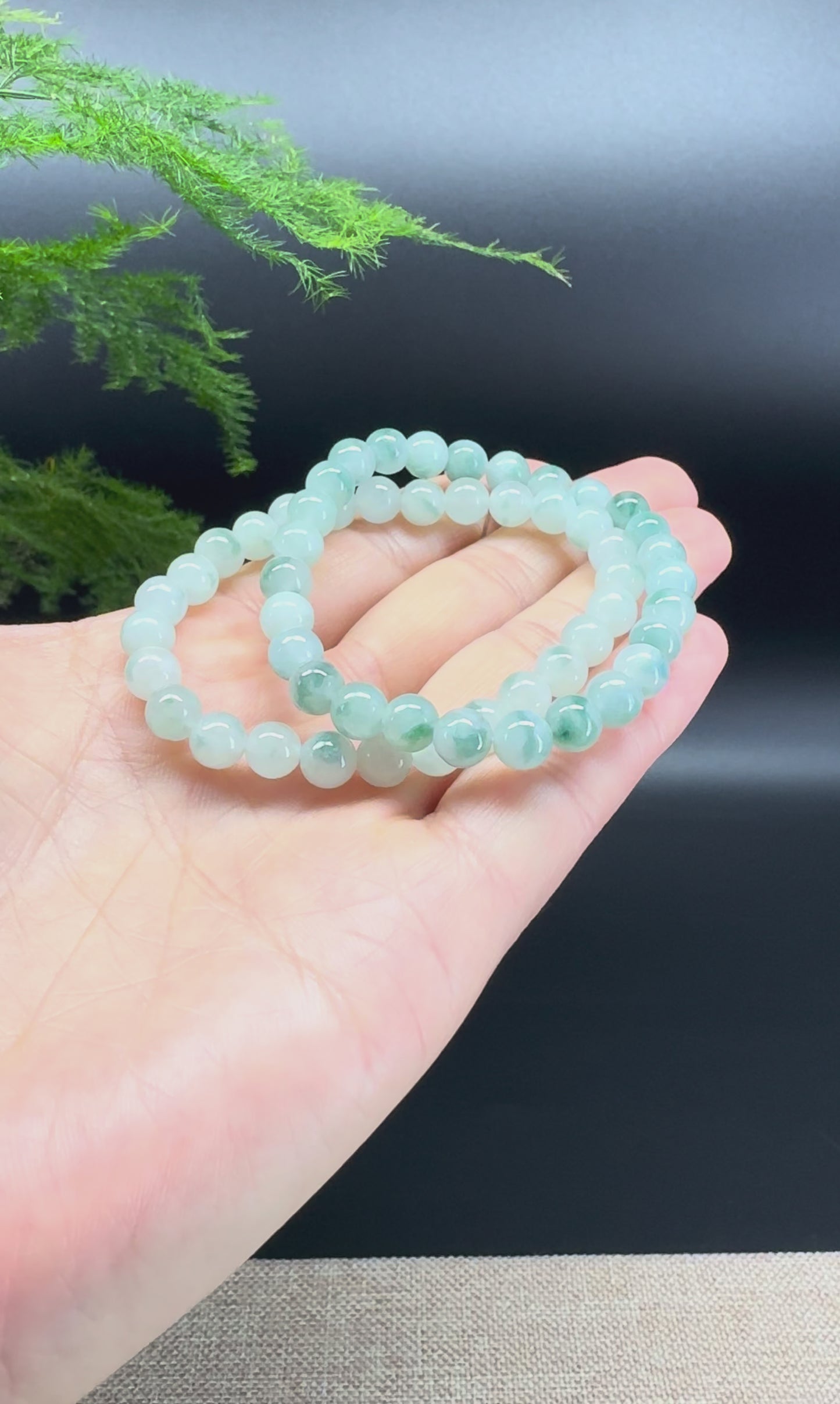 Natural Jadeite Jade  Round Icy Green Beads Bracelet ( 6.6mm )
