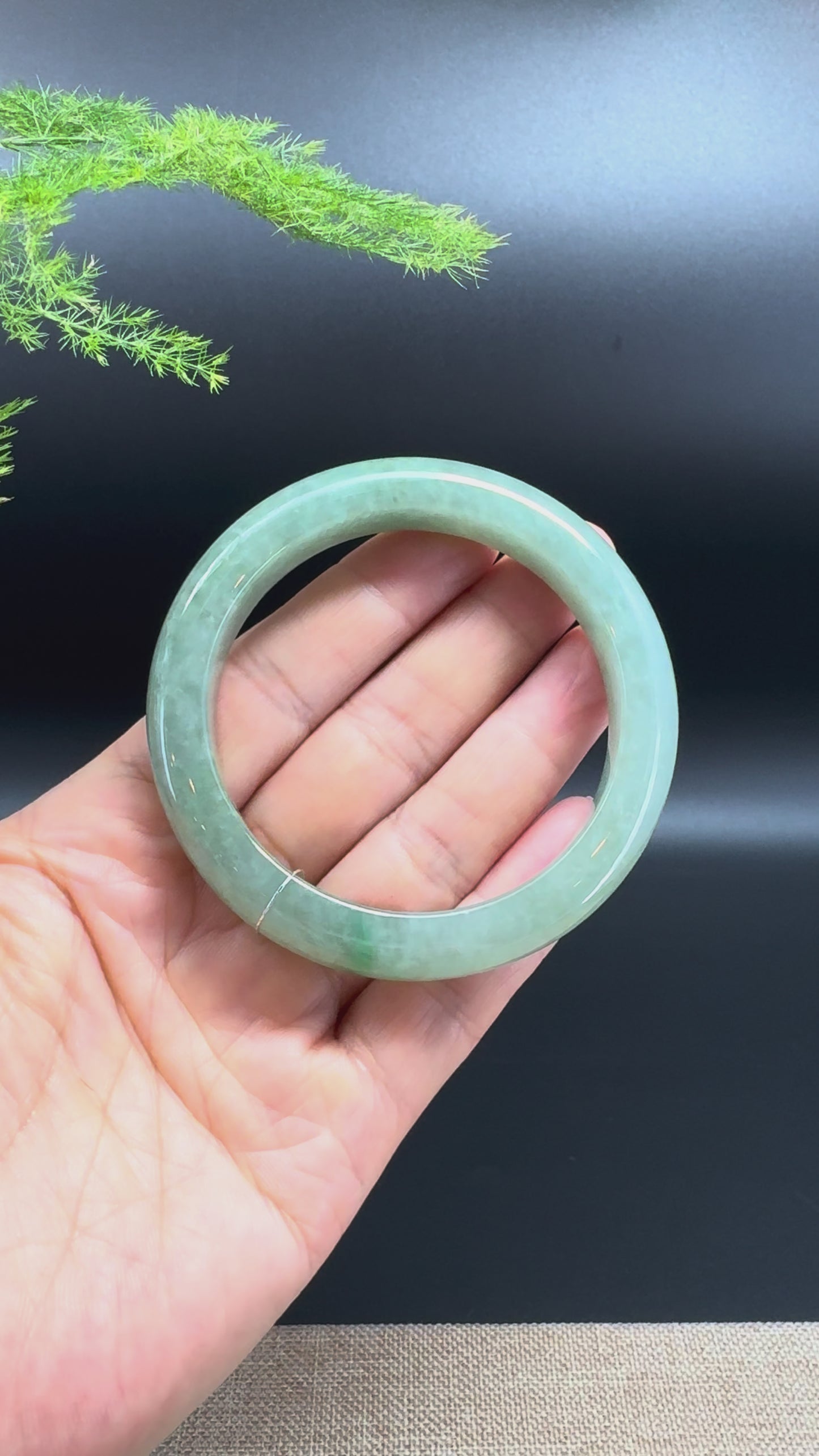 Load and play video in Gallery viewer, Genuine Burmese Oil Green Jade Jadeite Bangle Bracelet ( 55.8mm )
