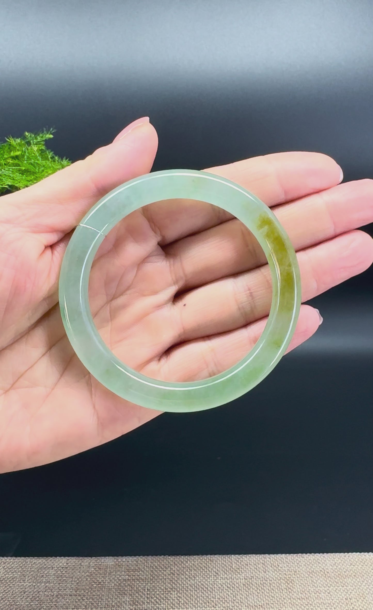 Load and play video in Gallery viewer, Genuine Burmese Yellow Green Jade Jadeite Bangle Bracelet (53.8mm)

