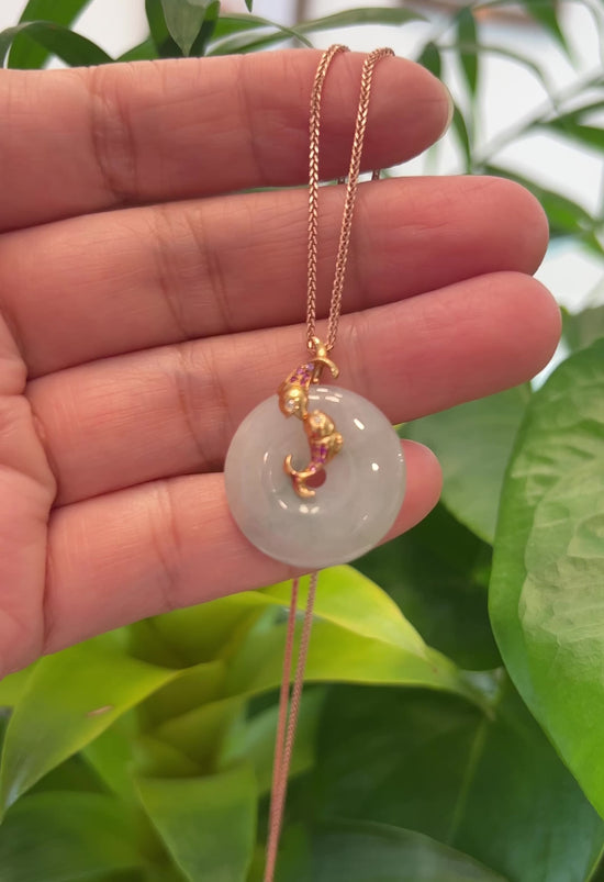 Load and play video in Gallery viewer, 18k Rose Gold Genuine Jadeite Constellation (Pisces) Necklace with Diamonds &amp;amp; Tourmaline
