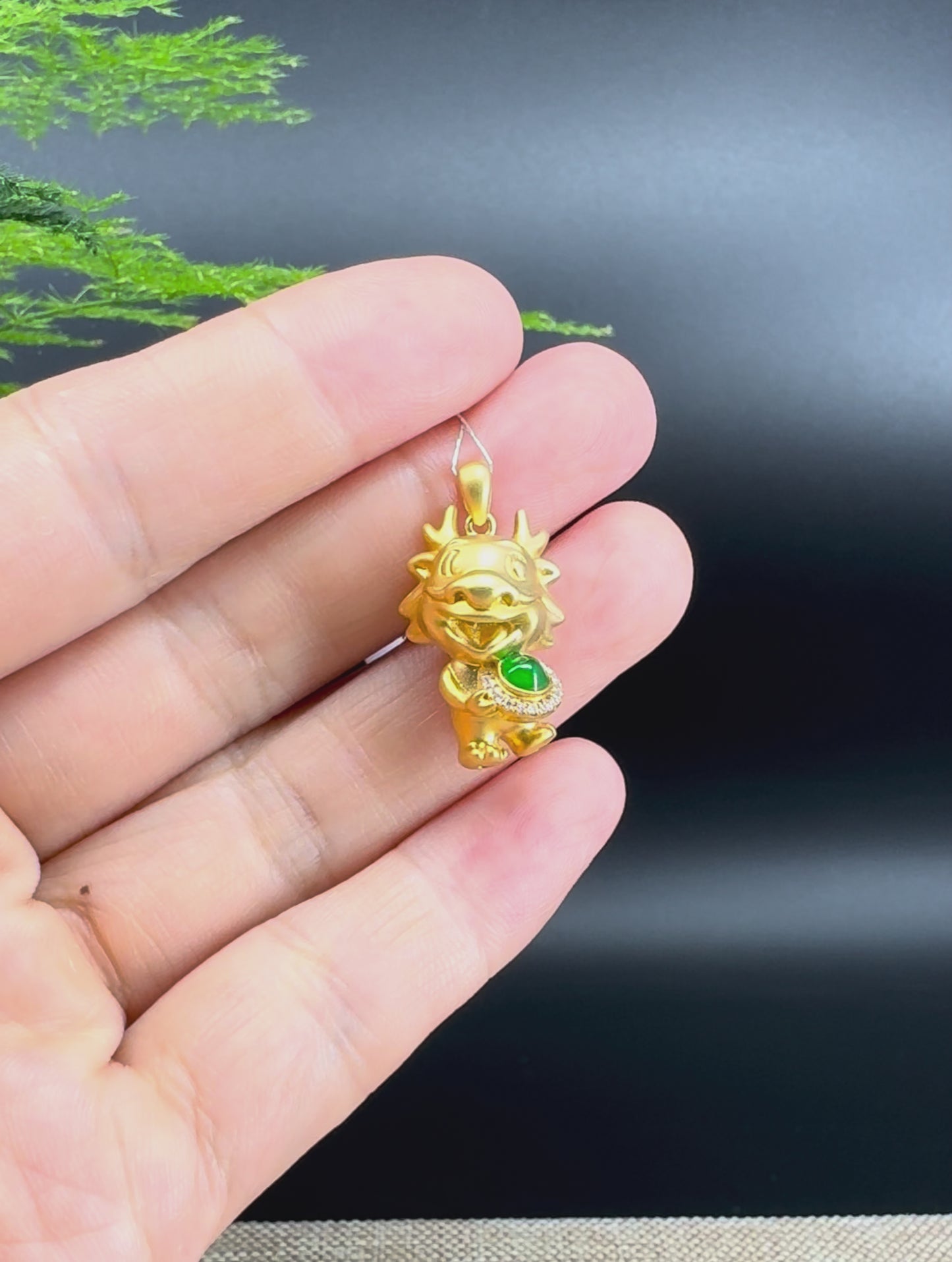 RealJade®  12 Zodiac: 18k Yellow Gold Dragon Pendant Necklace with Green Imperial Jade & Diamonds