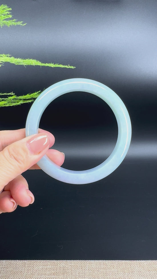 Load and play video in Gallery viewer, Genuine Burmese Lavender Green Jade Jadeite Bangle Bracelet ( 61.4mm )
