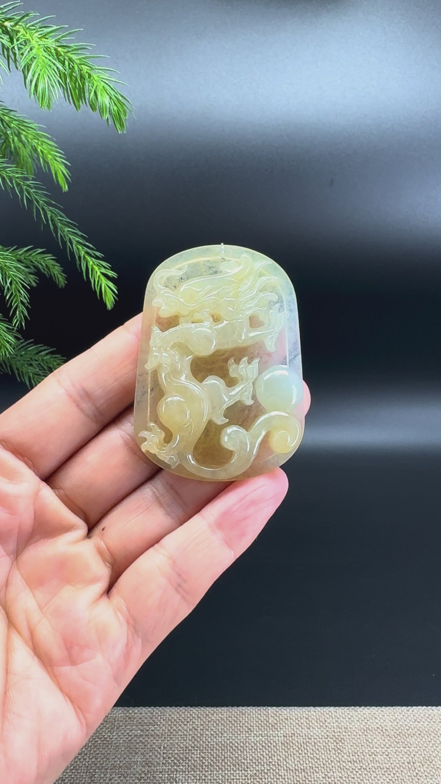 RealJade® Co. Natural Icy Yellow Jadeite Jade Dragon Pendant