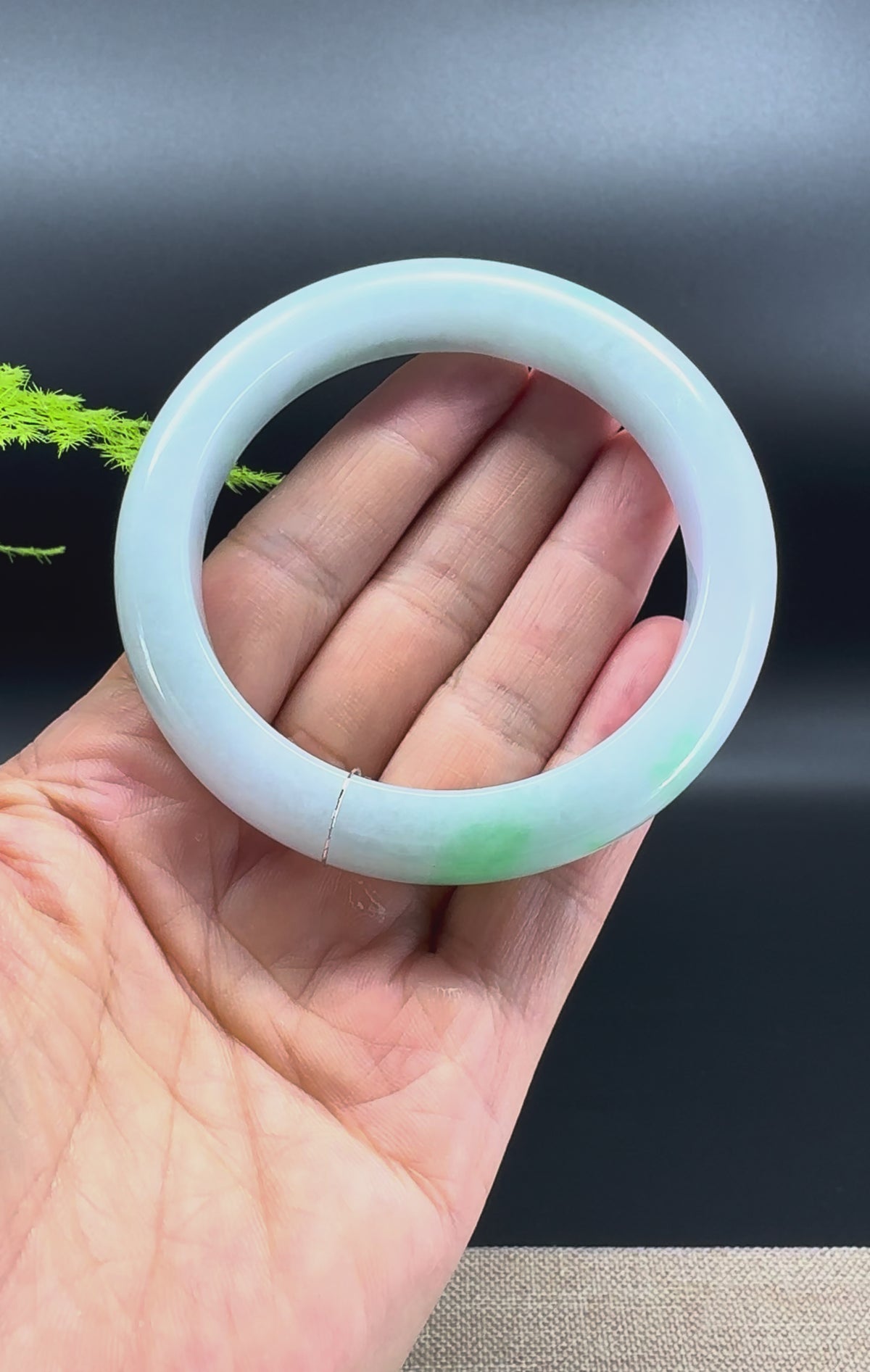 Genuine Burmese Light Green Jadeite Jade Bangle Bracelet ( 58.6mm )