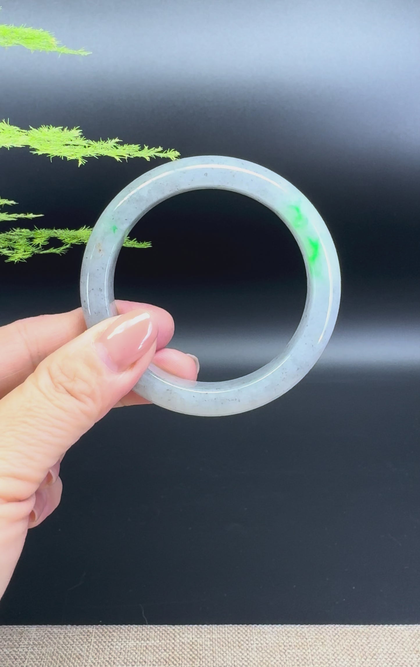 Load and play video in Gallery viewer, Genuine Burmese Icy black Green Jade Jadeite Bangle Bracelet ( 54.3mm )
