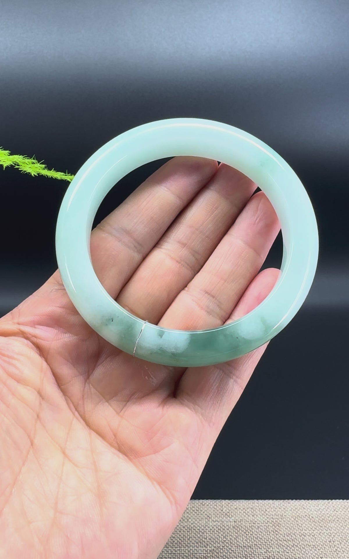 Genuine Burmese "Thai Green Tea" Jadeite Jade Bangle Bracelet ( 58.4mm )