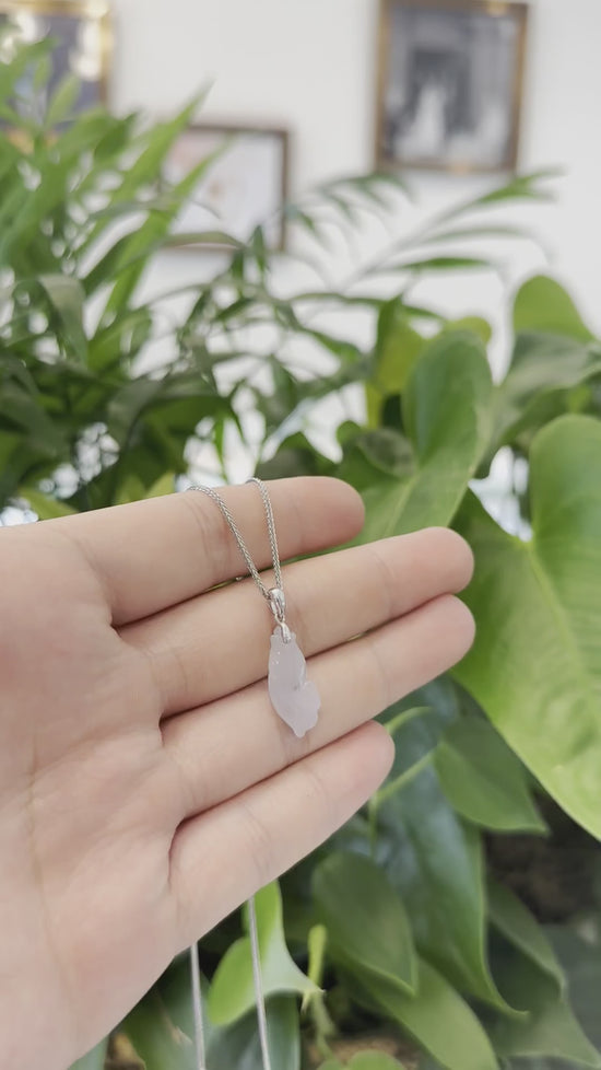 Load and play video in Gallery viewer, RealJade® Co. &amp;quot;Prosperity Every Year&amp;quot; Lucky Fish Carving Pendant Necklace Natural Ice Lavender Jadeite Jade
